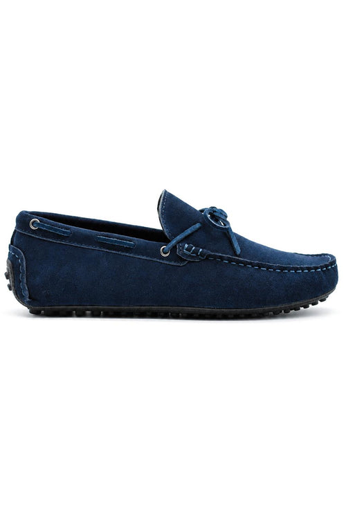 MAT Men's Real Suede Pebble Sole Loafers - Blue Driving Shoes