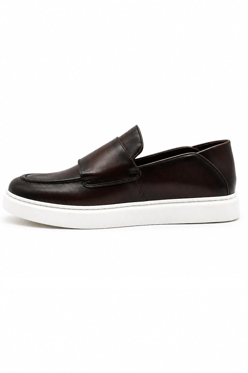 Men's Brown Real Leather Double Monk Strap Trainers White Sole