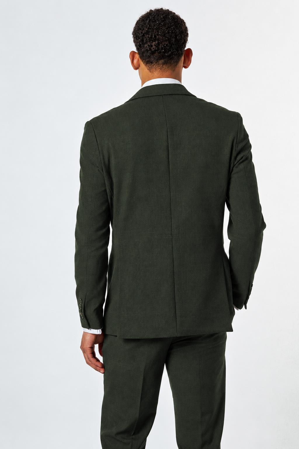 Finley - Men's Olive Green Prince of Wales Check Tailored Suit Jacket