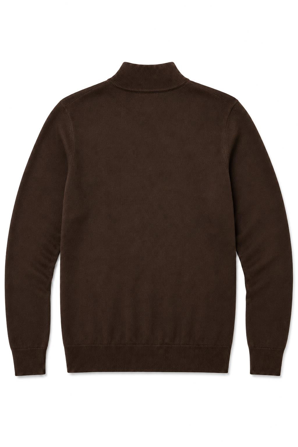 Men's Dark Brown 100% Cotton Fine Knit Quarter Zip Funnel Neck Jumper