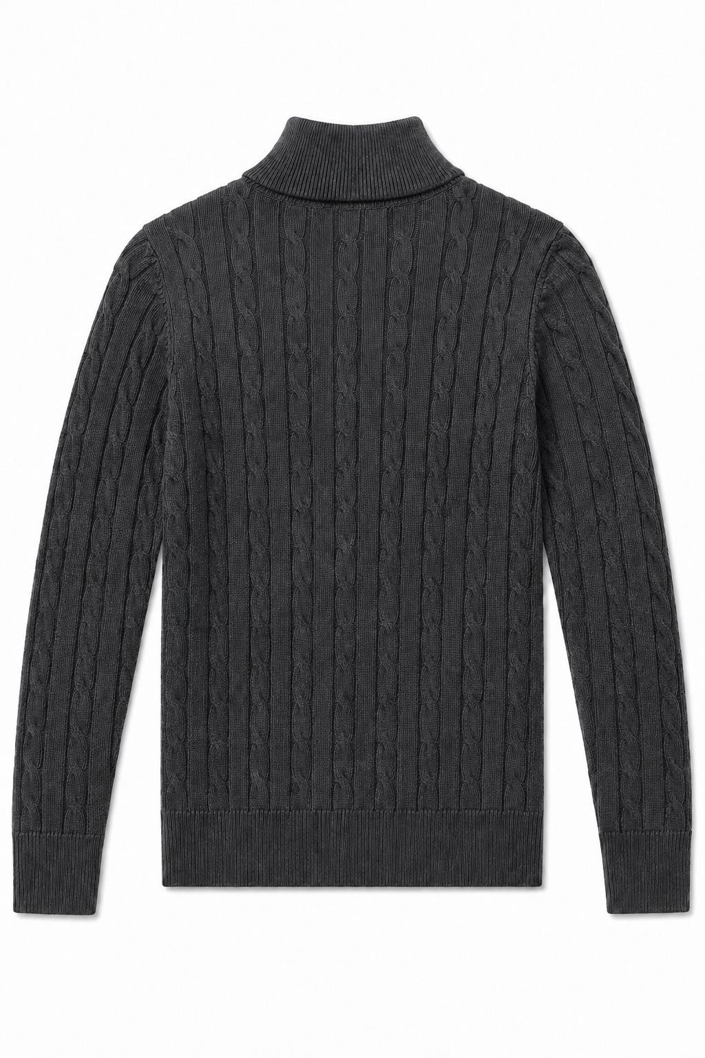 Men's Charcoal Grey 100% Cotton Fine Cable Knit Quarter Zip Neck Jumper
