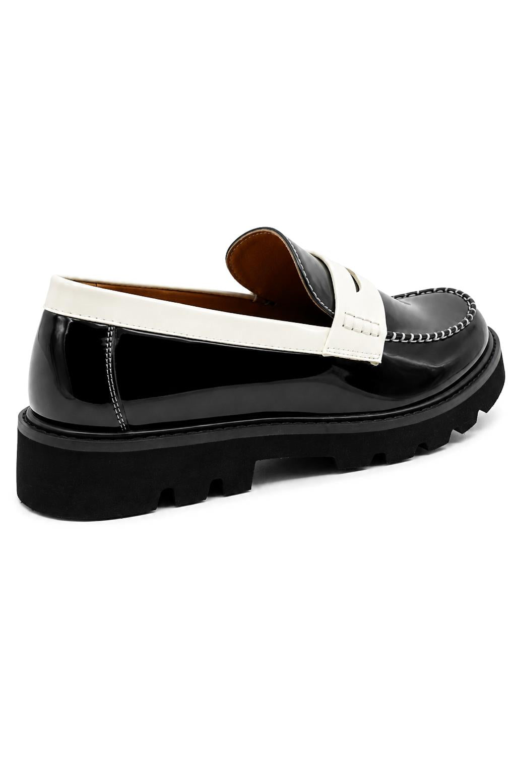 Men's Black & White Patent Chunky Penny Loafers