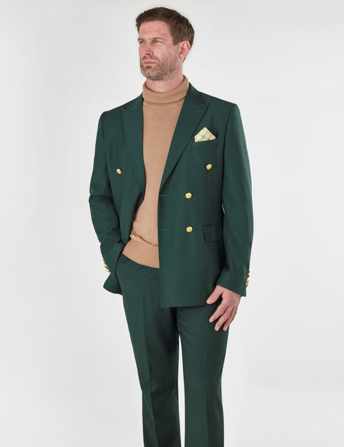 GRÜNE ZWEIREIHIGE JACKE MIT GOLDKNOPF