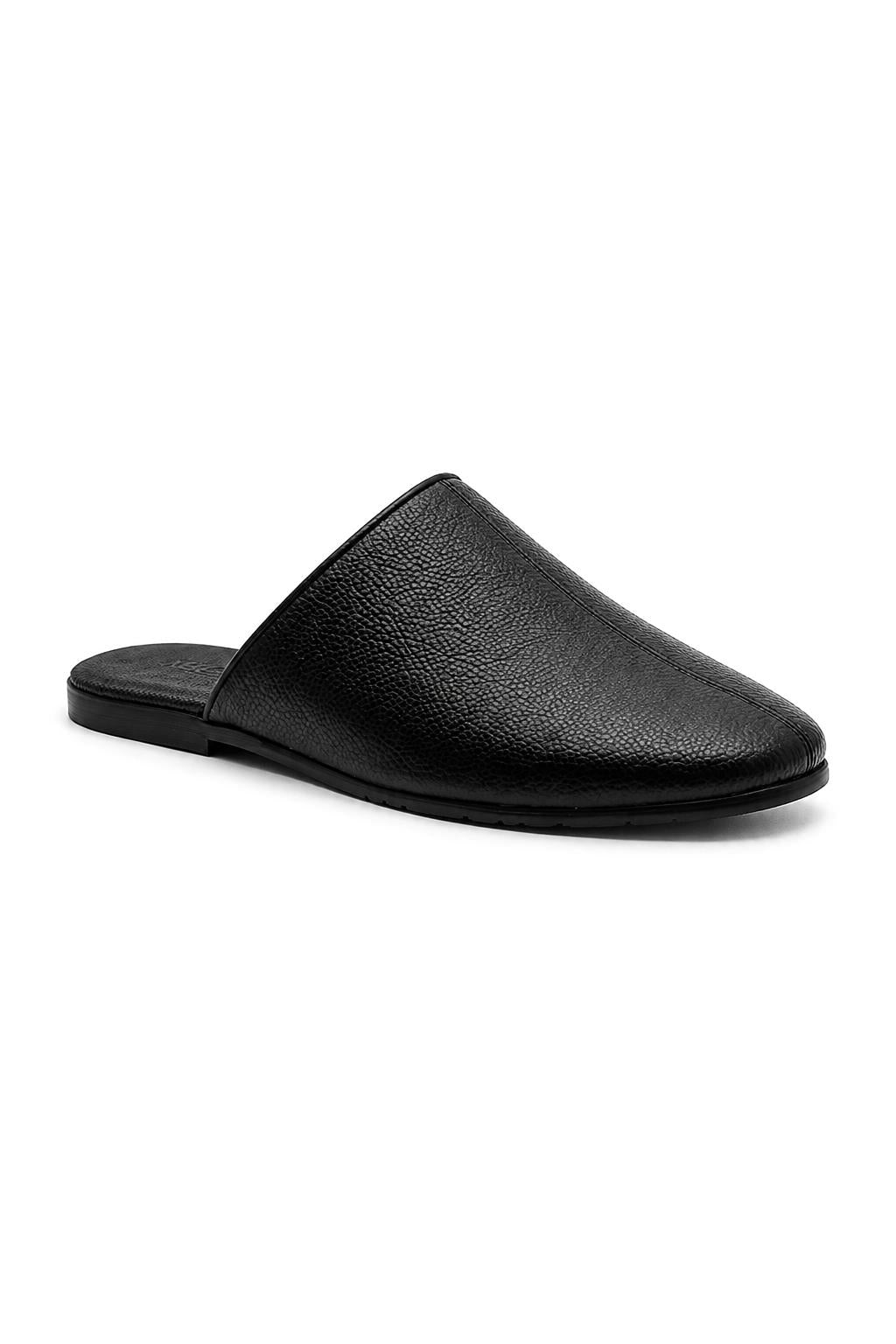 NICO Men’s Black Soft Grain Leather Mule Slippers