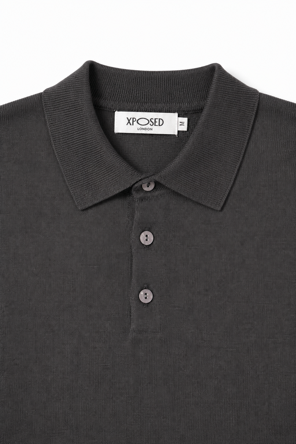 Men's Grey 100% Cotton Fine Knit Button Neck Polo Jumper