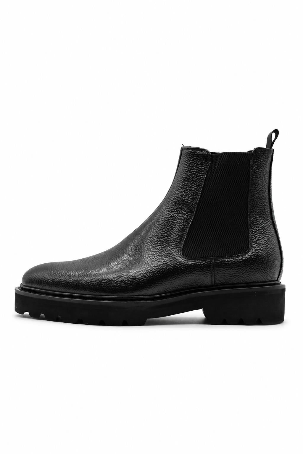 Men’s Black Grain Leather Chelsea Boots Lightweight Chunky Sole