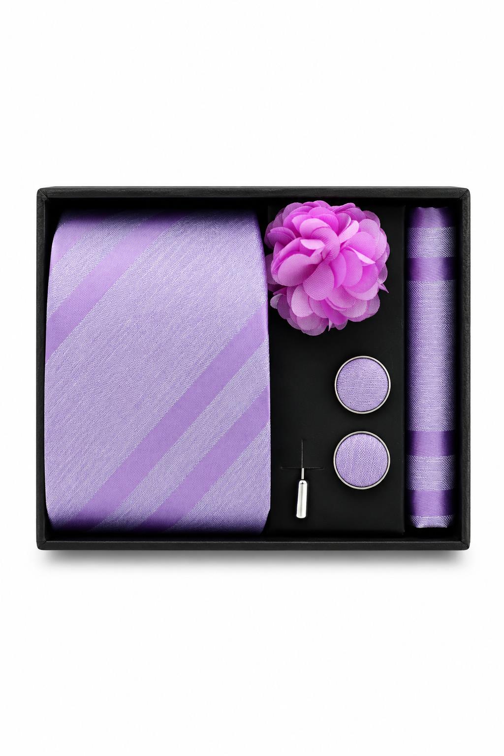 Men’s Purple Striped 4-Piece Tie Gift Set