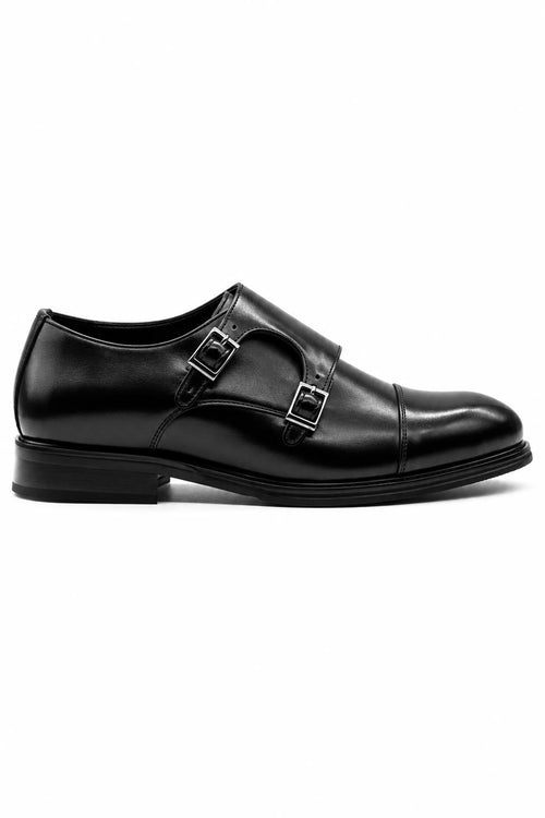 Men's Black Double Monk Strap Cap Toe Formal Shoes