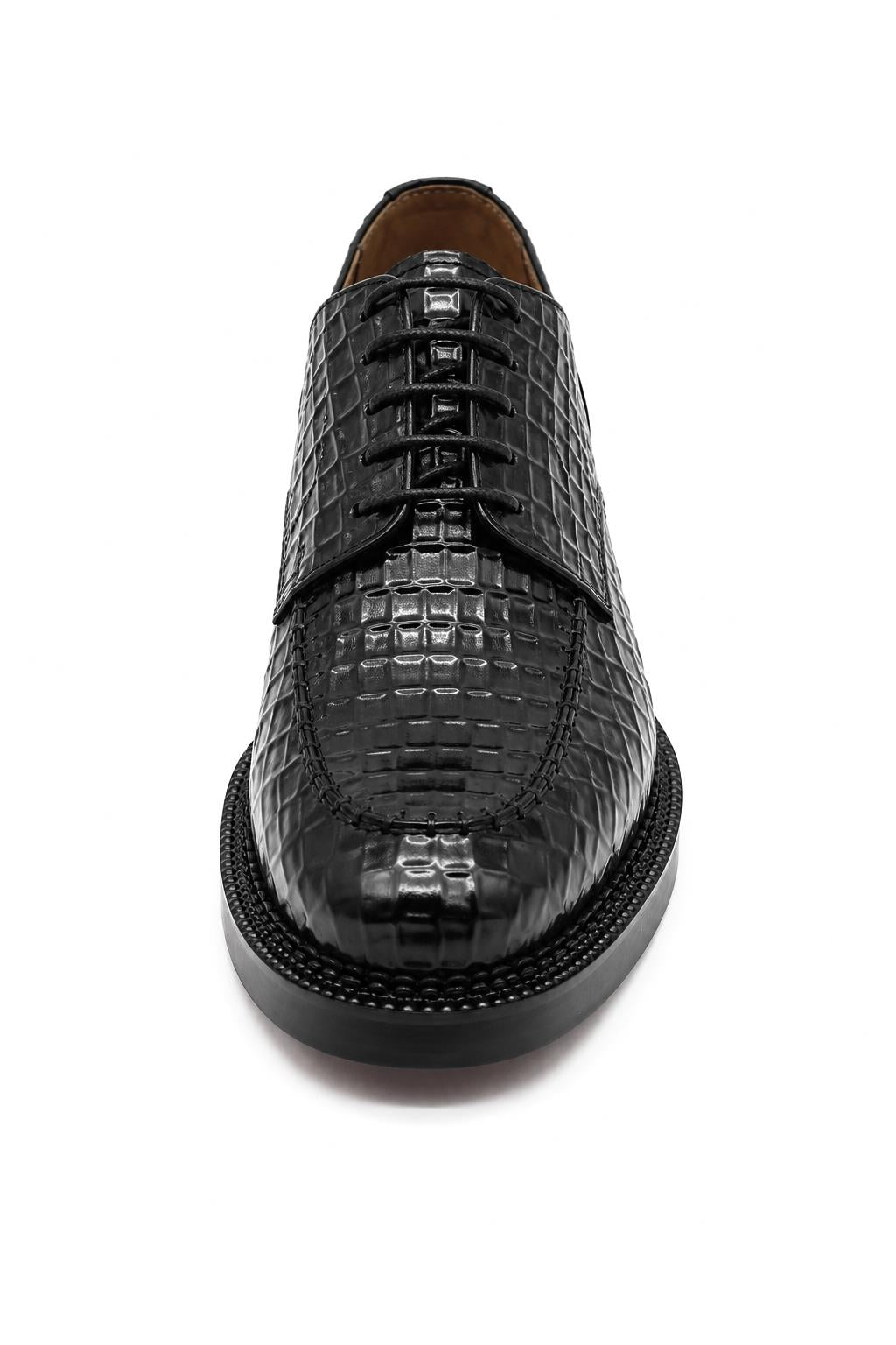 MARLOW Men’s Black Croc-Embossed Leather Moc-Toe Derby Shoes