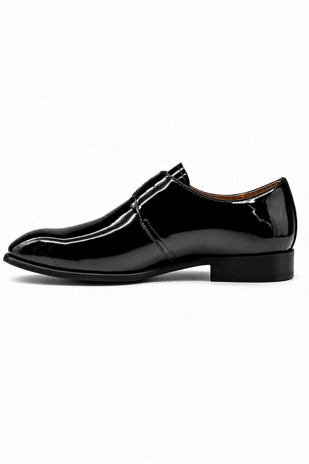 VALE Men’s Black Patent Leather Single Monk Strap Shoes