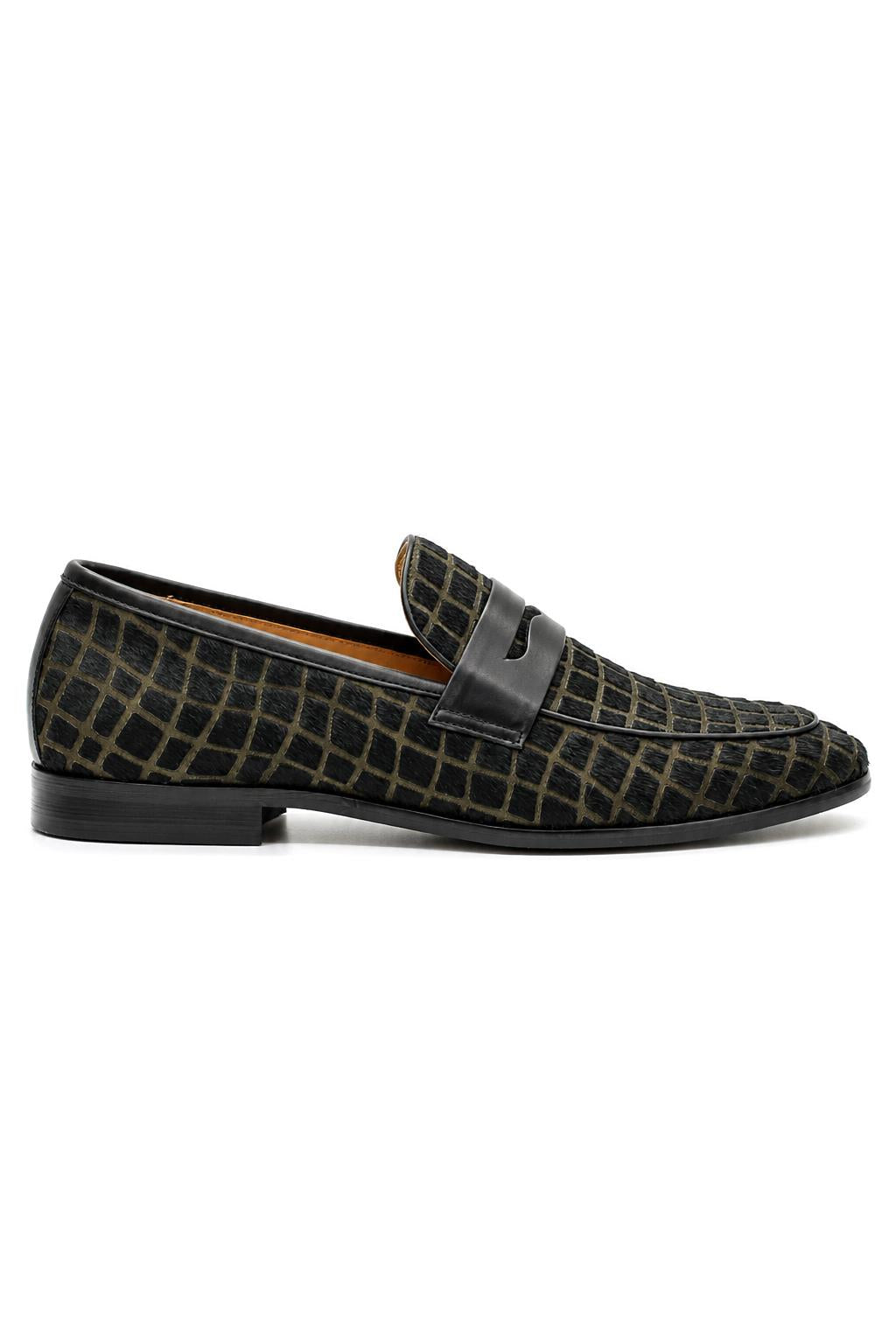 GINO Men’s Black Patterned Horsehair Leather Penny Loafers