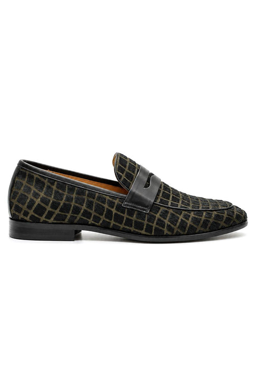 GINO Men’s Black Patterned Horsehair Leather Penny Loafers