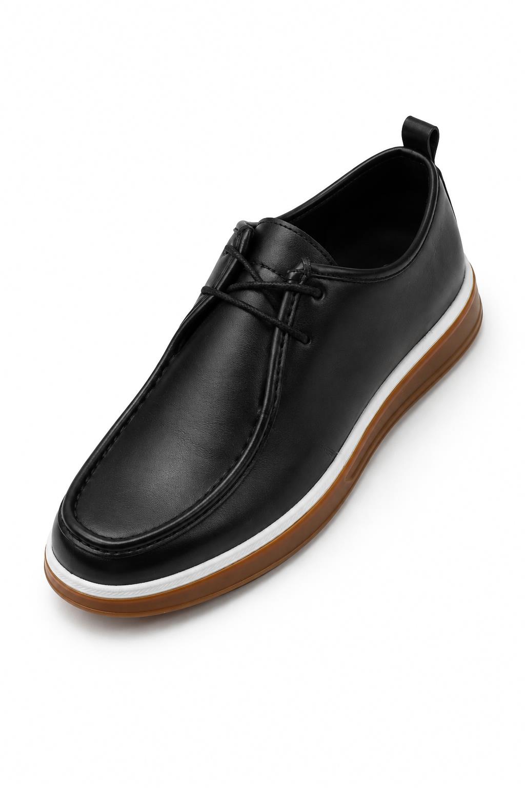 Men's Black Faux Leather Apron Toe Moc-Toe Chukka Boots