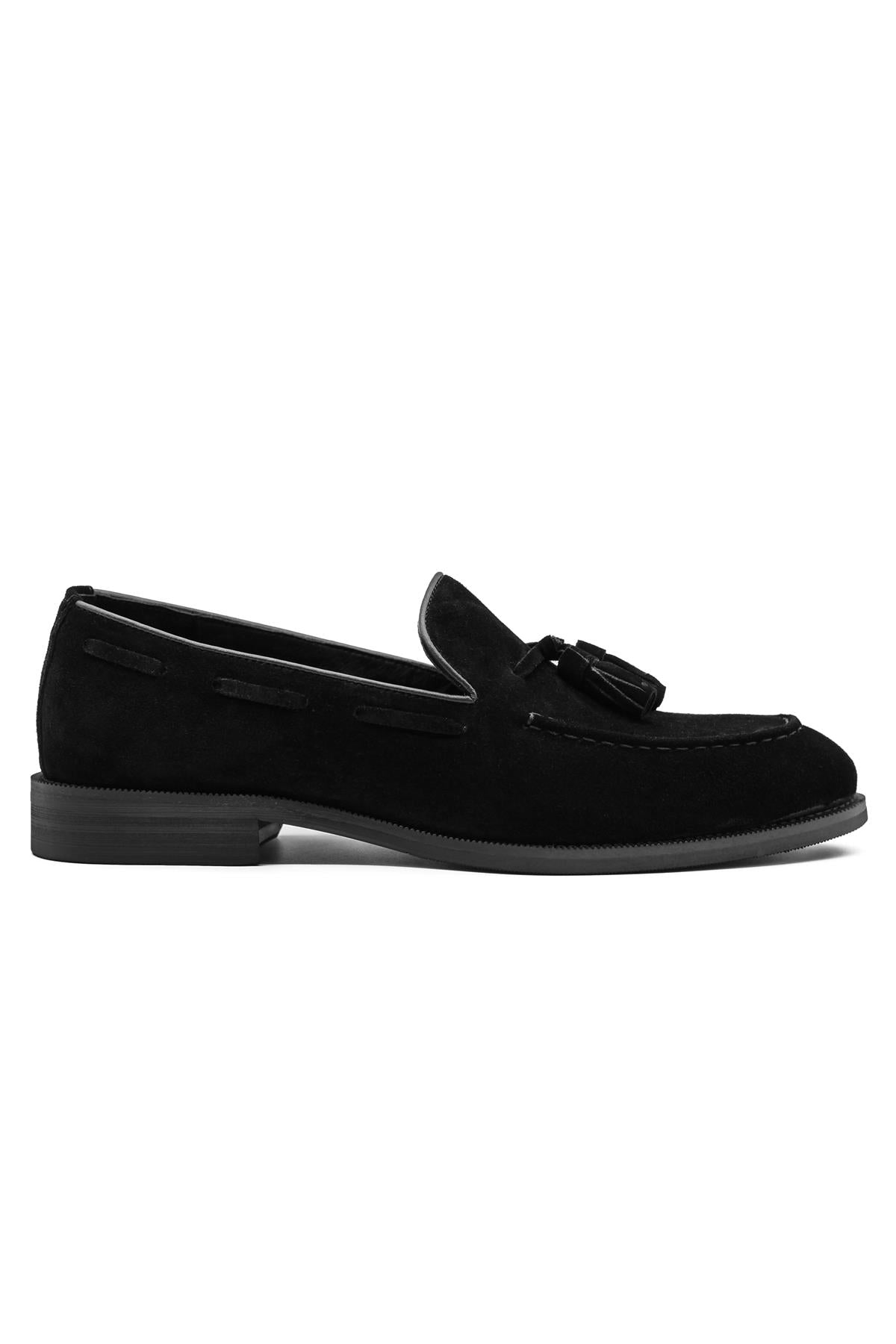 PABLO Men’s Black Real Suede Leather Tassel Loafers