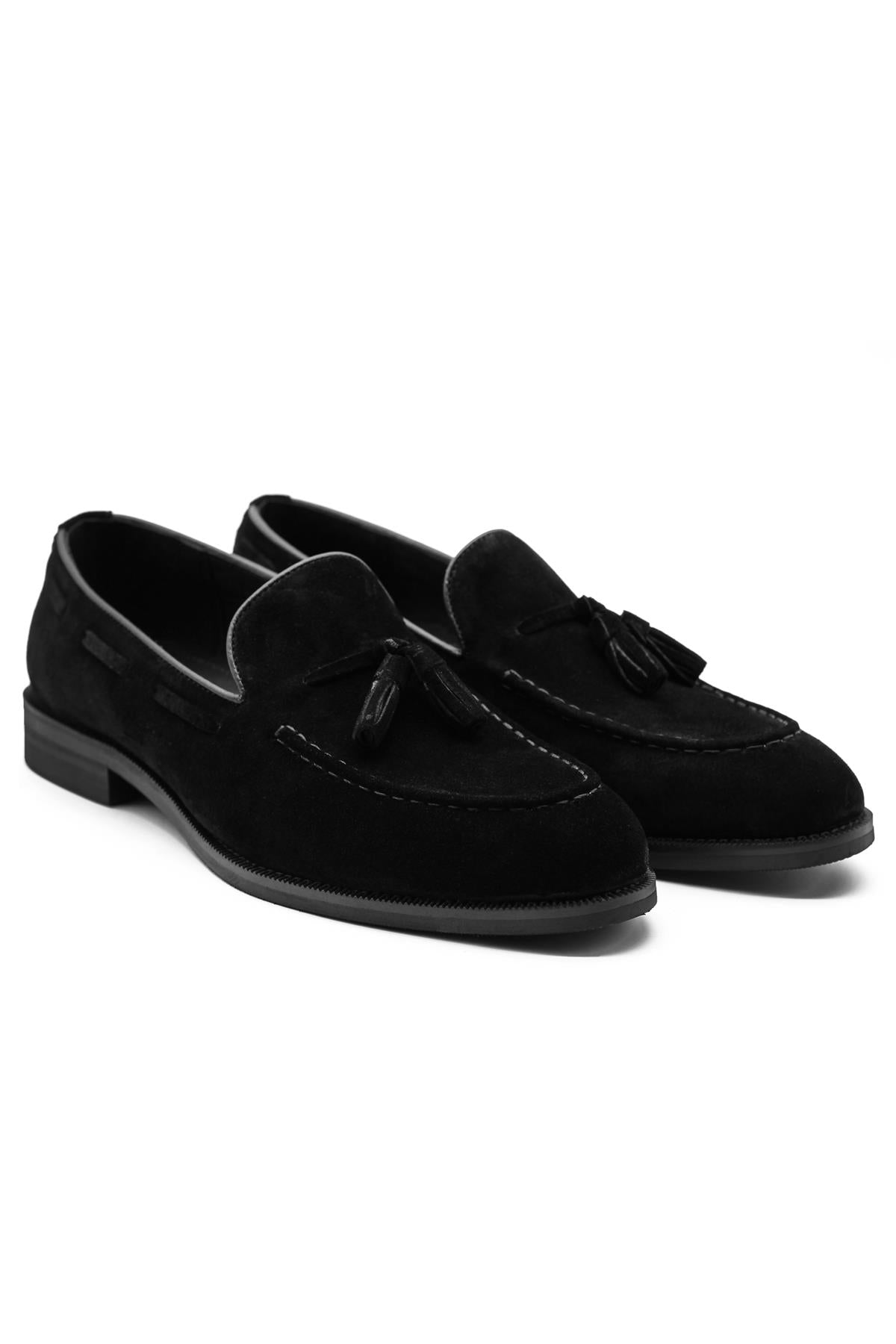 PABLO Men’s Black Real Suede Leather Tassel Loafers