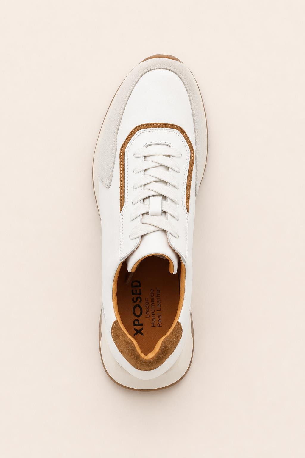 Men's White Handmade Real Leather Trainers