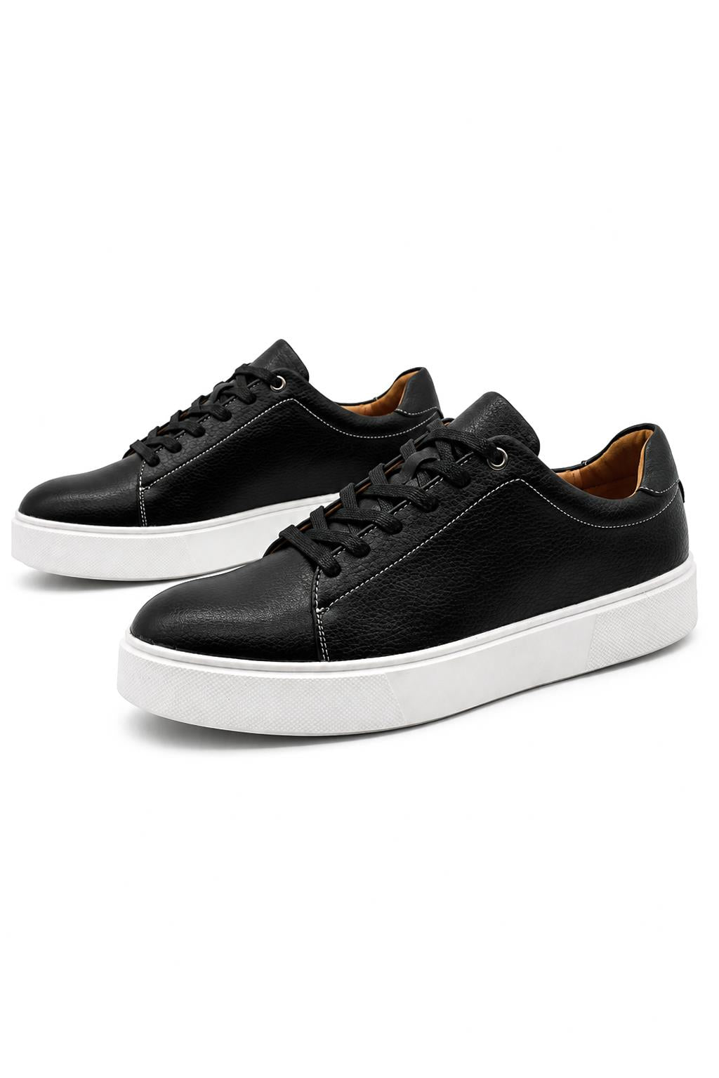 Men’s Black Grain-Effect Faux Leather Lace-Up Trainers