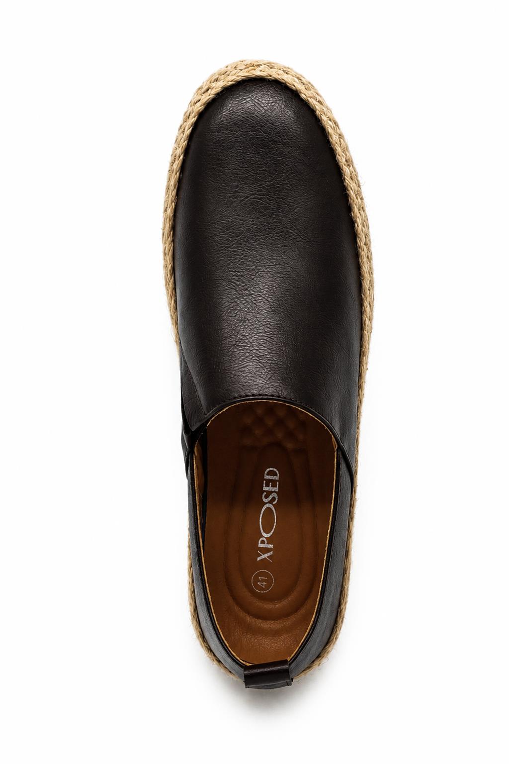 Men’s Brown Faux Leather Slip-On Espadrille Shoes