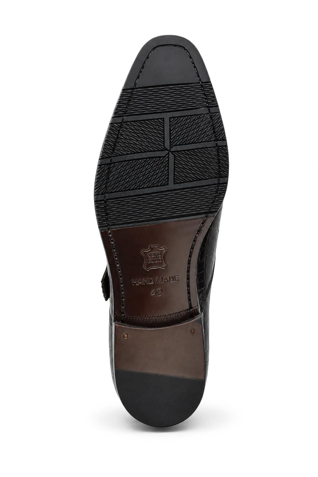 ELAN - Men's Coffee Brown Croc Embossed Leather Single Monk Strap Shoes