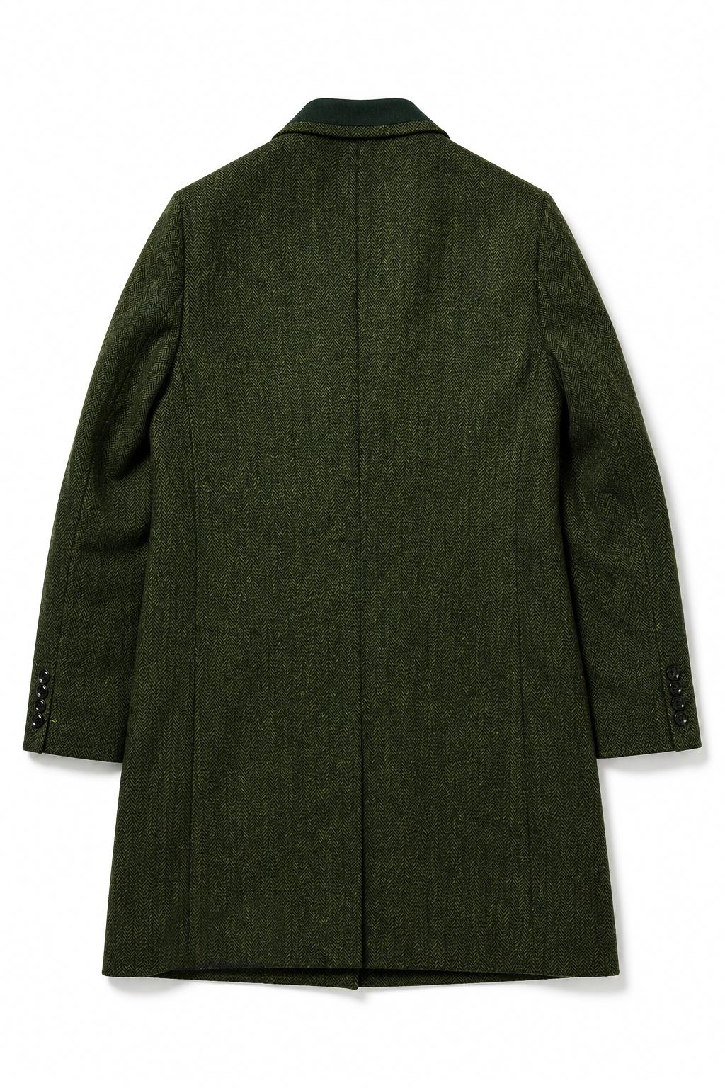 Men's Olive Green Herringbone Wool Blend Tailored Fit Overcoat