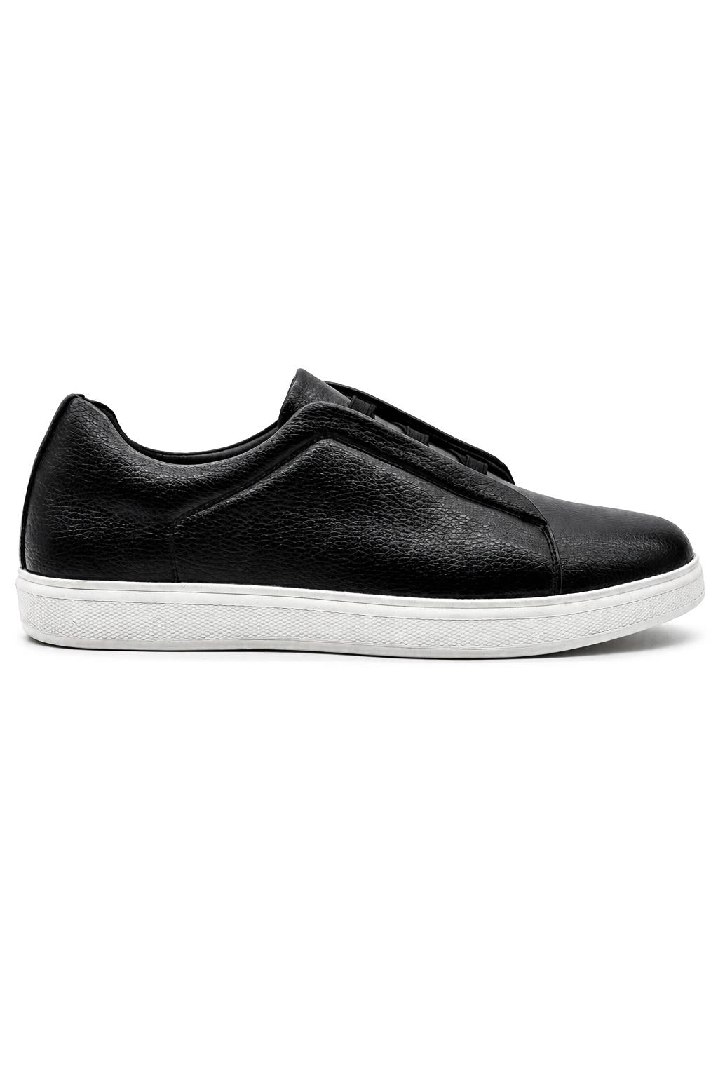 Men’s Black Faux Leather Slip-On Trainers