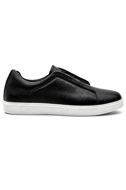 Men’s Black Faux Leather Slip-On Trainers