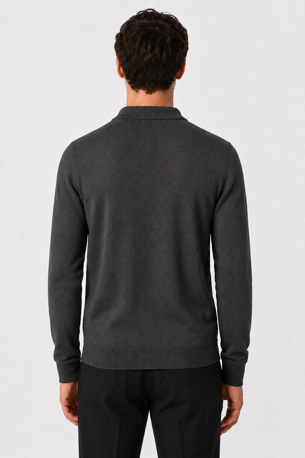 Men's Grey 100% Cotton Fine Knit Button Neck Polo Jumper