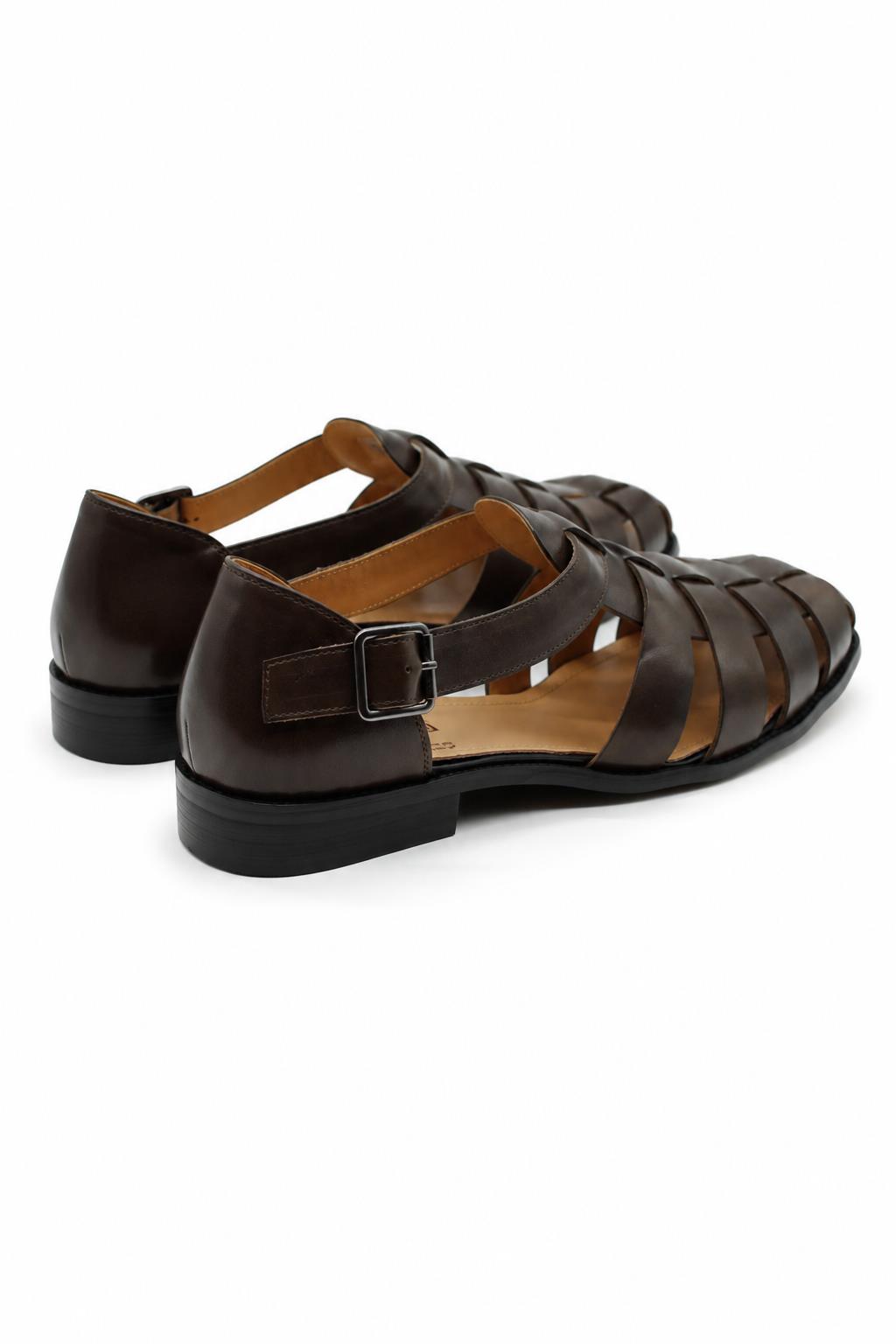 Men's Dark Brown Handmade Real Leather Fisherman Sandals