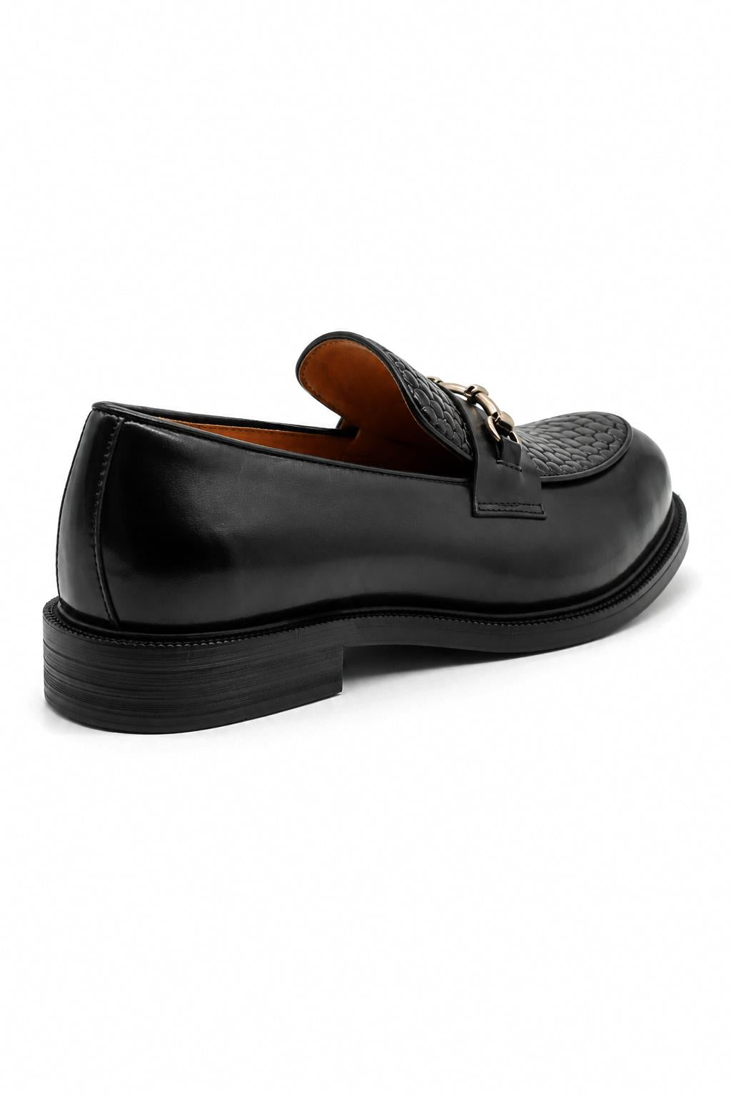 ASCOT Men’s Black Snake-Effect Leather Snaffle Loafers