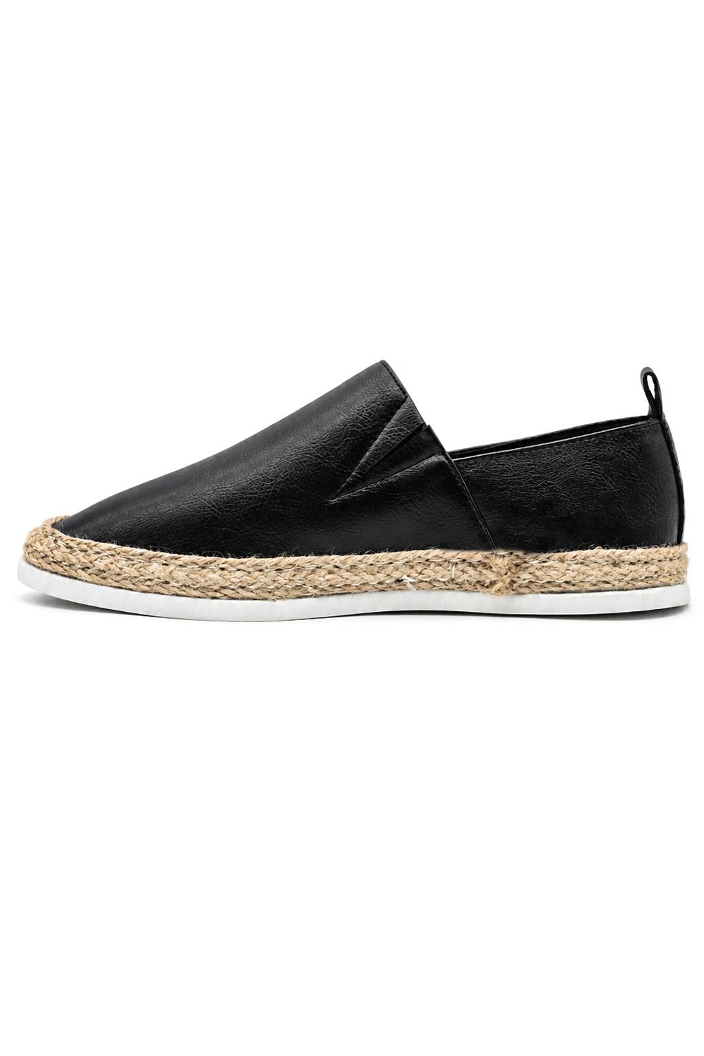 Men’s Black Faux Leather Slip-On Espadrille Shoes