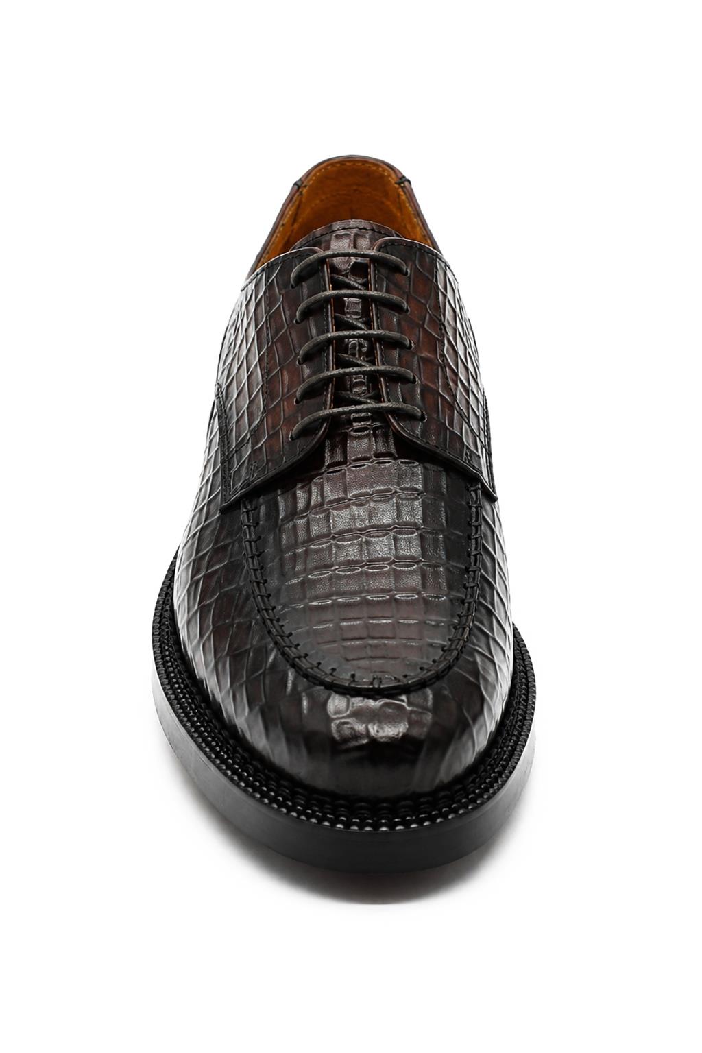 MARLOW Men’s Dark Brown Croc-Embossed Leather Moc-Toe Derby Shoes