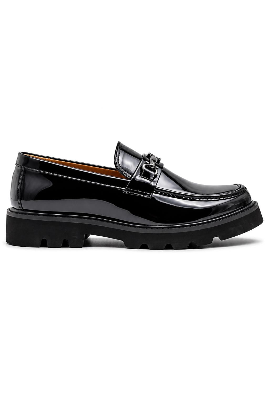 Men's Black Patent Faux Leather Snaffle Loafers