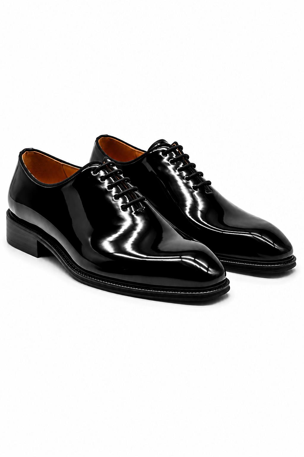 MIRO 1 Men’s Black Hi-Shine Patent Leather Wholecut Oxford Shoes