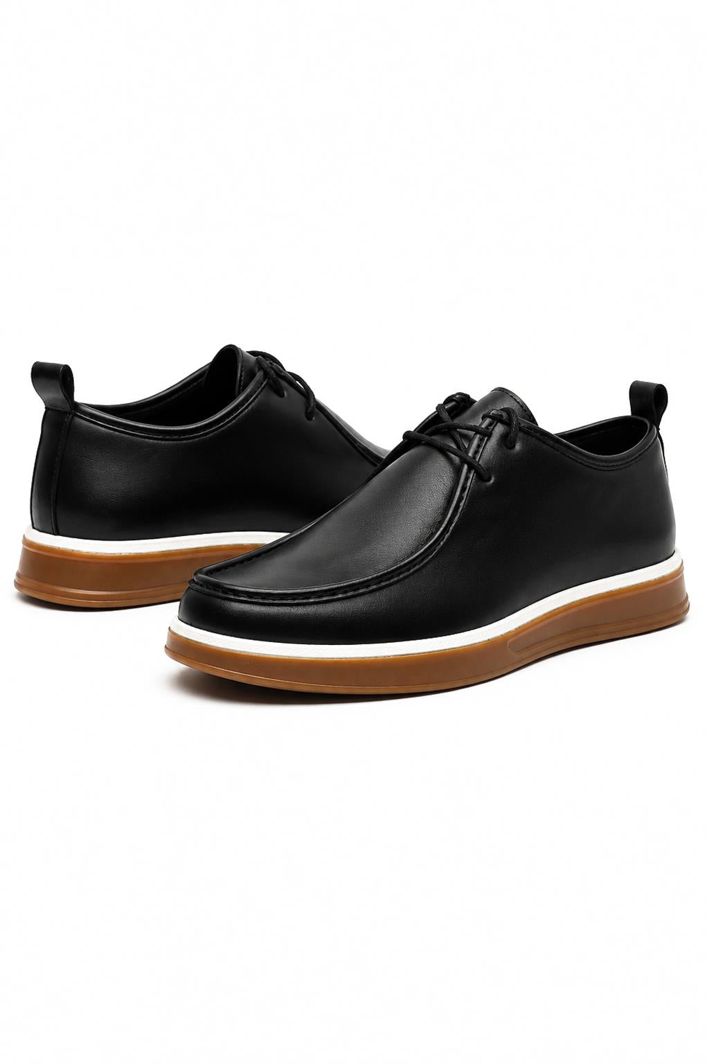 Men's Black Faux Leather Apron Toe Moc-Toe Chukka Boots