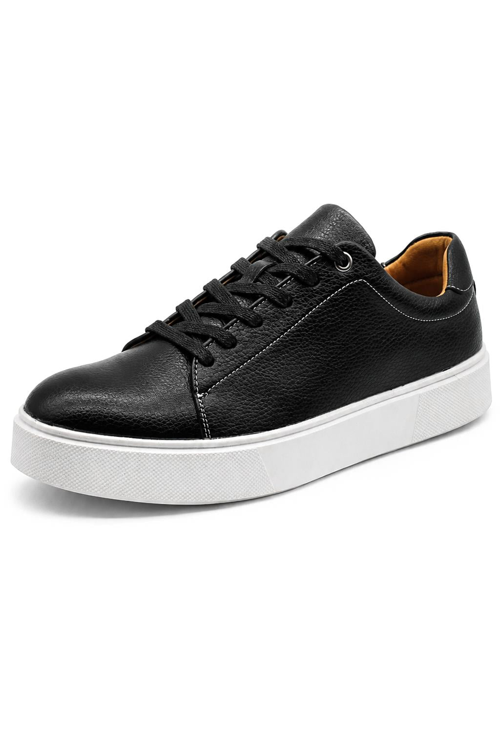 Men’s Black Grain-Effect Faux Leather Lace-Up Trainers