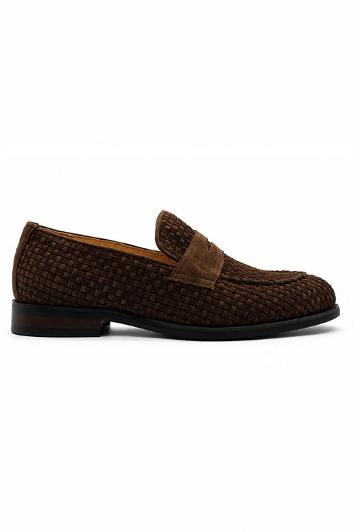 BRIO Men’s Brown Woven Suede Leather Penny Loafers
