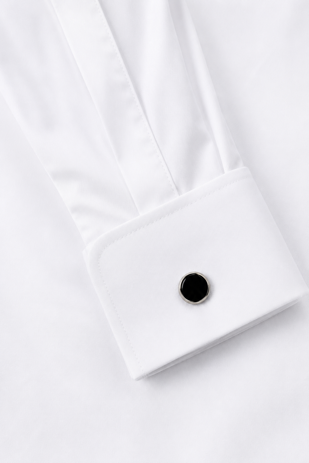 Men's White Formal Shirt with Black Buttons & Pocket Square