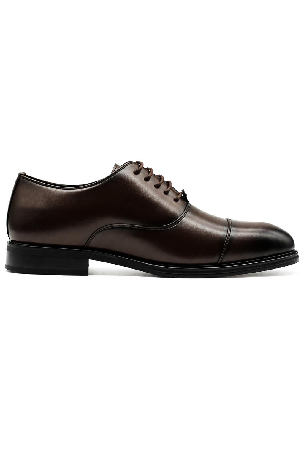 Men's Classic Brown Faux Leather Toe Cap Oxford Lace-up Shoes