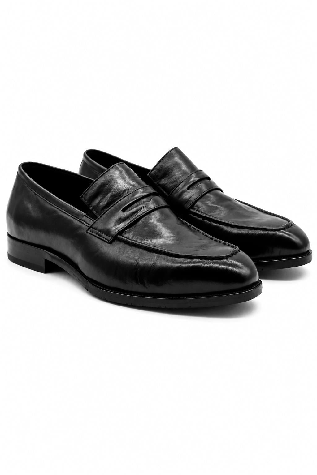 CRUX Men’s Black Calf Leather Penny Loafers