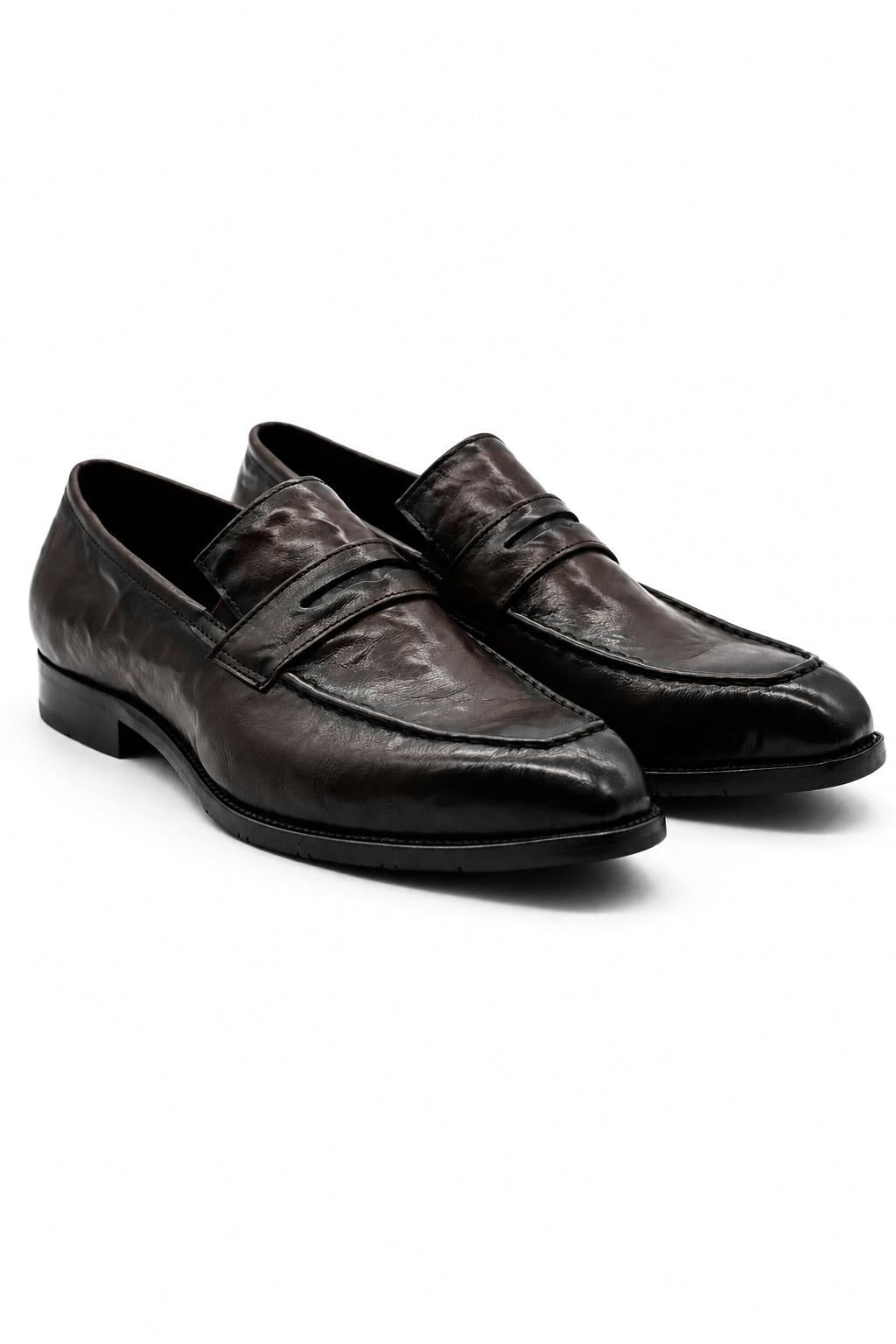 CRUX - Men’s Coffee Brown Calf Leather Penny Loafers