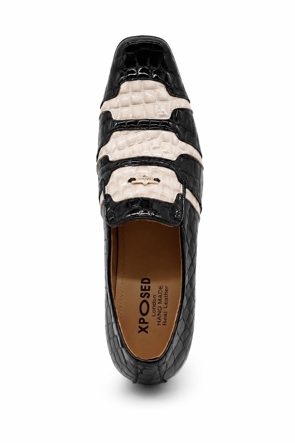 Men’s Black & Beige Shiny Patent Print Occasion Shoes