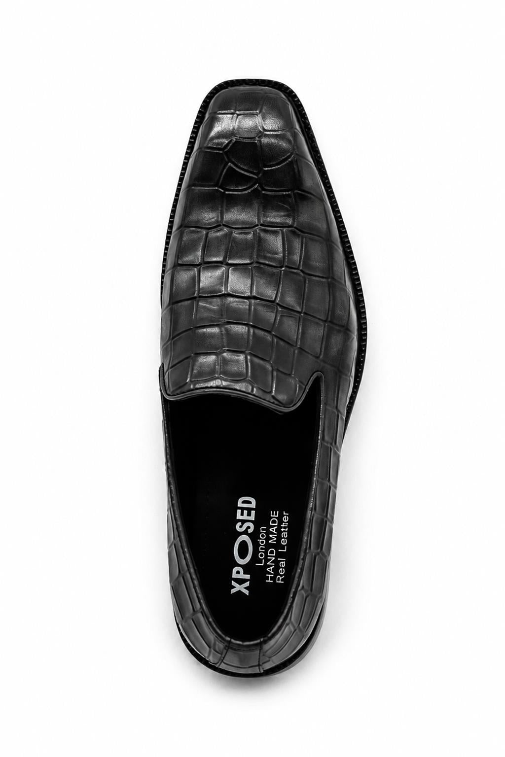 ELBA Men’s Grey Croc Embossed Leather Chisel Toe Loafers
