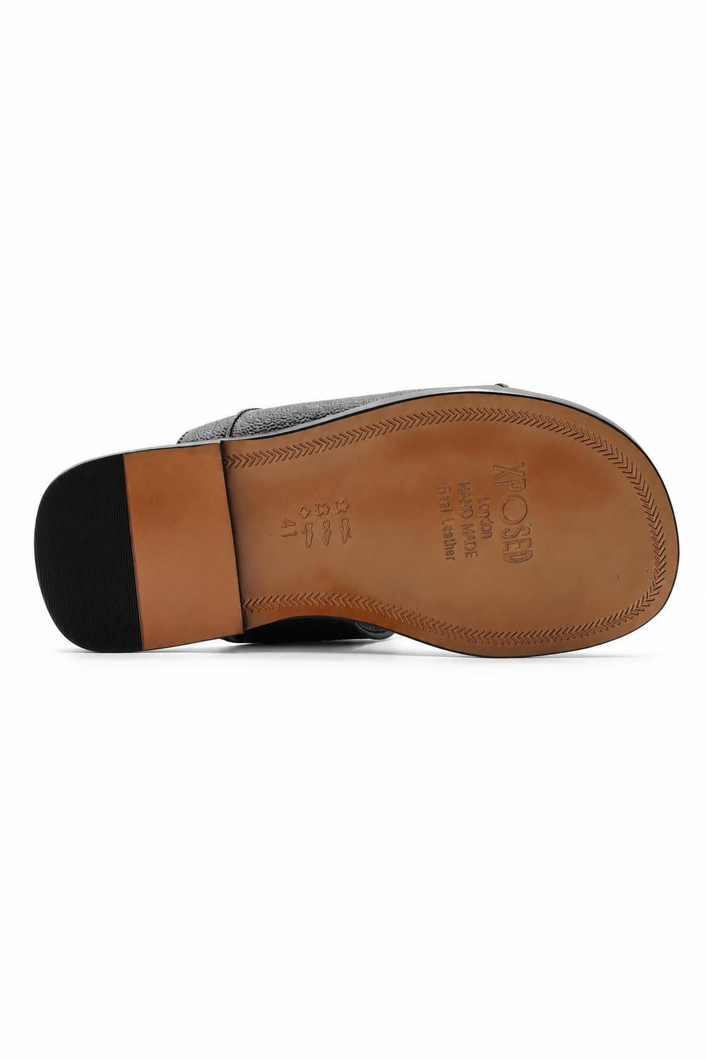Men's Brown Handmade Real Leather Polished Printed Toe Loop Sandals