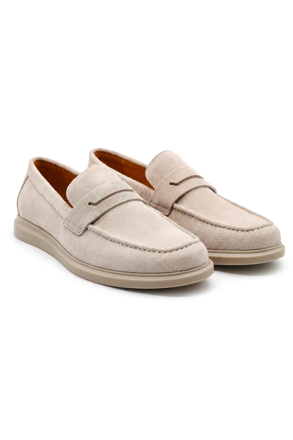 Men’s Milo Beige Suede Leather Penny Loafers