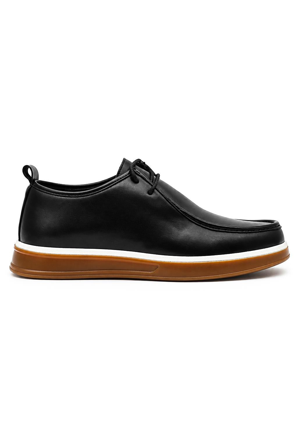 Men's Black Faux Leather Apron Toe Moc-Toe Chukka Boots