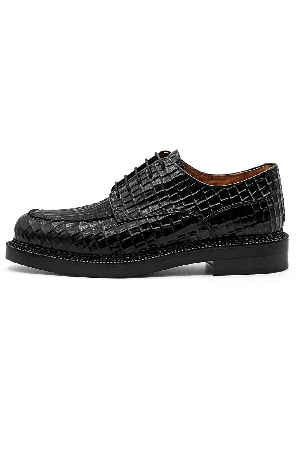 MARLOW Men’s Black Croc-Embossed Leather Moc-Toe Derby Shoes