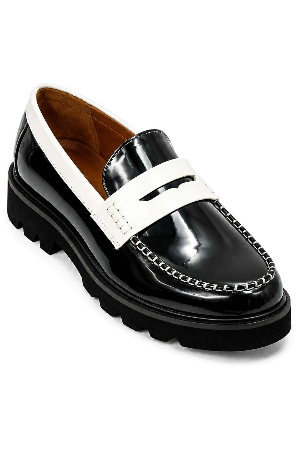 Men's Black & White Patent Chunky Penny Loafers