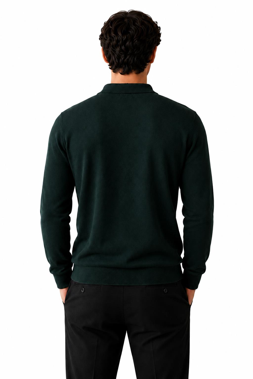 Men's Black 100% Cotton Fine Knit Button Neck Polo Jumper