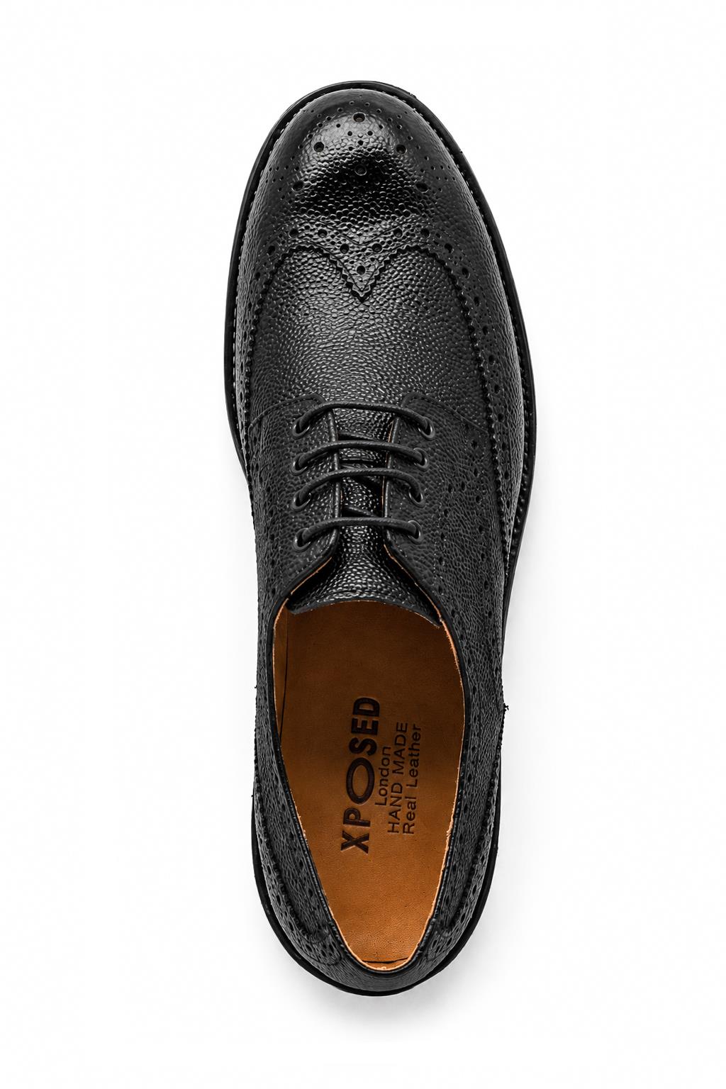 HART Men’s Black Grain Leather Wingtip Brogue Derby Shoes
