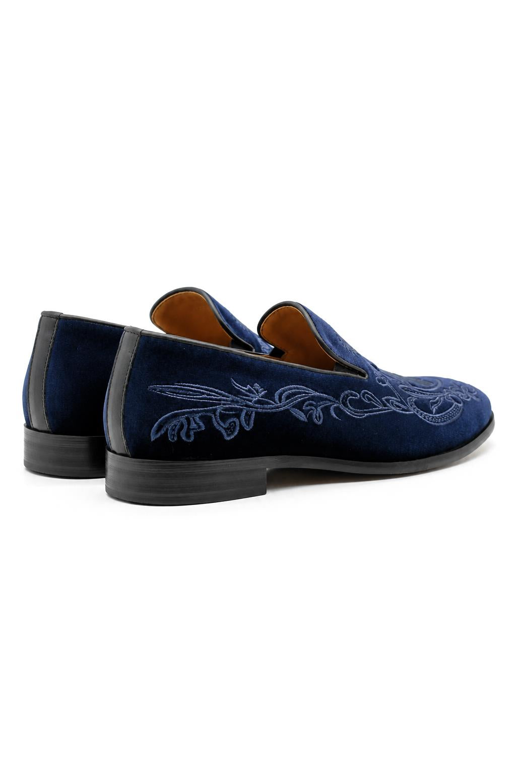 FRED Men’s Navy Blue Embroidered Velvet Party Loafers